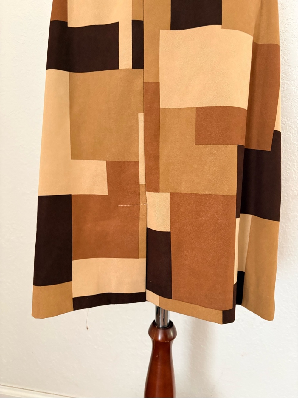 VTG 90s Y2k Brown Patchwork Geometric Midi Straight Skirt Brown Tan 16 - Picture 11 of 14